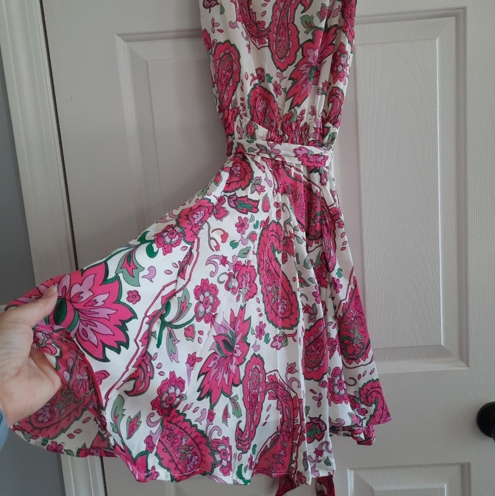 Kori America Floral Paisley Sun Dress Sleeveless Tie Belt Size M - Picture 7 of 8